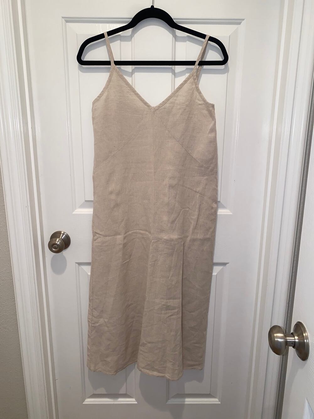 Jenni Kayne Line Midi Dress Linen Spaghetti Strap Sleeveless Oatmeal Beige  XS